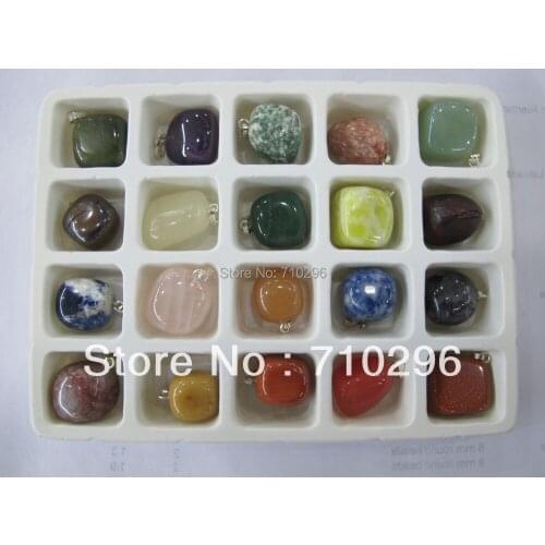 Wholesale mixed lot Natural stone pendants Sodalite rose Pink quartz crystal red agat e fit jewelry DIY 20pcs/lot=1 Box