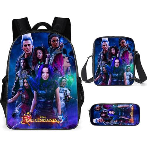 Genuine Disney Movie Descendants 3 Fashion Backpack Childrens School Bag with Pencil Case Men Women Travel Backpack Xmas Gift