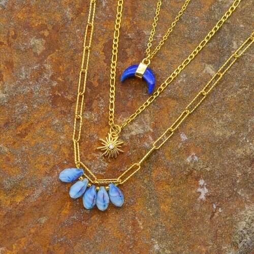 Lapis Stone Necklace BOHO Pendant Necklace For Women Chain Necklace Women Jewelry