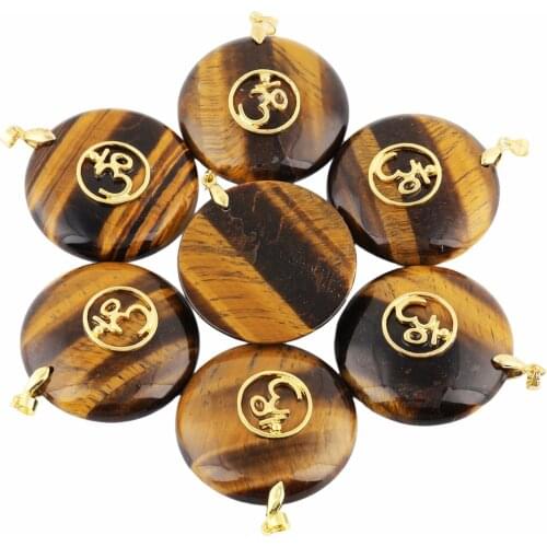 TUMBEELLUWA Round Gem stone AUM OM Ohm Hindu Chakra Reiki Pendant Fit Necklace