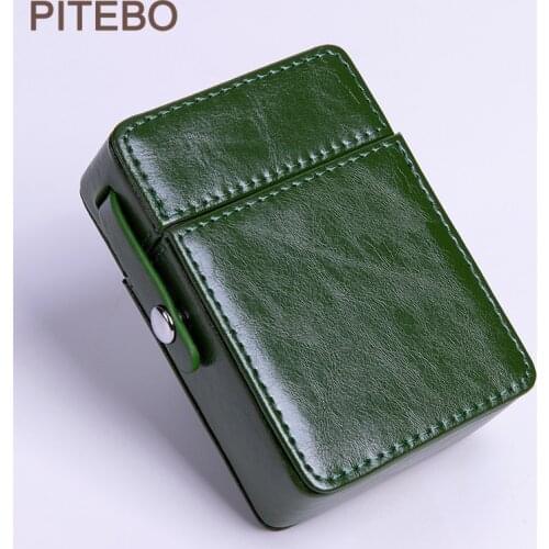 PITEBO Business mens leather cigarette pack 20PCS cigarette pack portable leather bag Storage box can hold a lighter