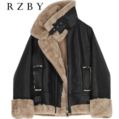 Plush Leather Thick Jacket Female Korean Version Loose Winter Locomotive Style Outwear Coat Imitation Mink Fur Chaqueta RZB224