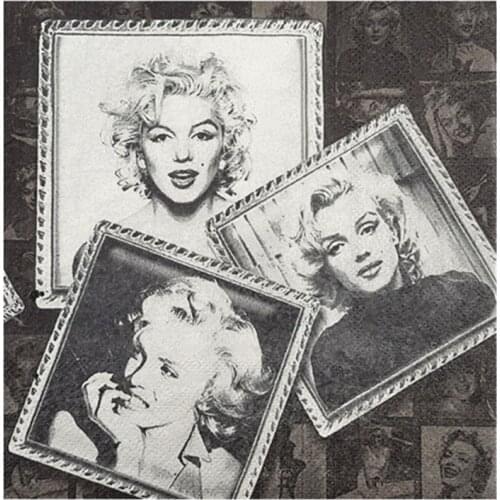 Vintage Napkin paper tissue black and white Marilyn Monroe decoupage wedding birthday party serviettes lunch decor oils crafts