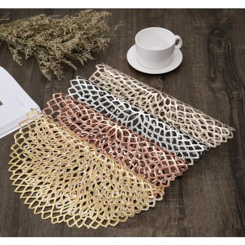 Placemat For Dining Table PVC Plastic Hollow Insulation Round Baroque Mediterranean Coaster Pads Table Bowl Mats Home Decor