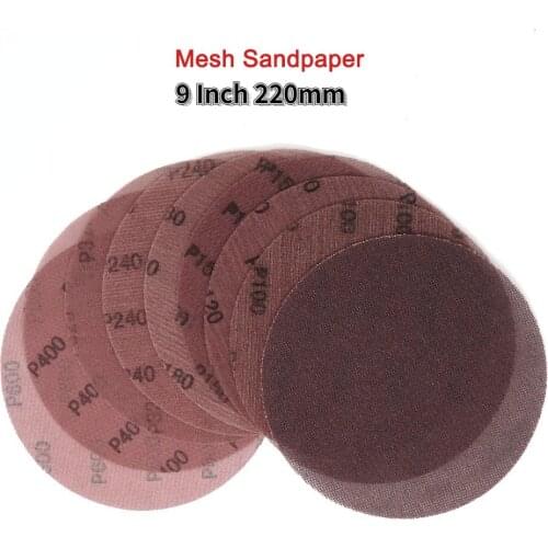 9 Inch 220mm 80/100/120/150/180/240/320/400/600 Grit Dust-free Mesh Sandpaper Dry Sand Self-adhesive Sand Sanding Paper