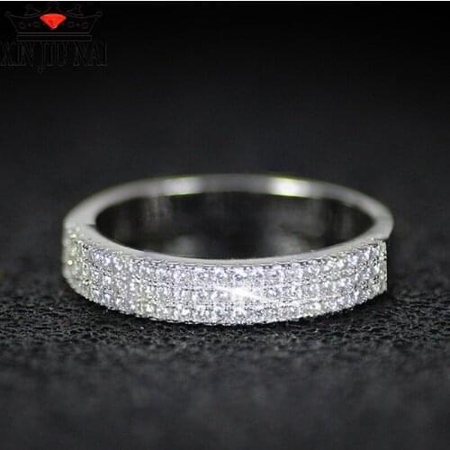 Silver 925 ring luxury high-end full diamond white zircon ring platinum color wedding pair jewelry girl Promise engagement ring