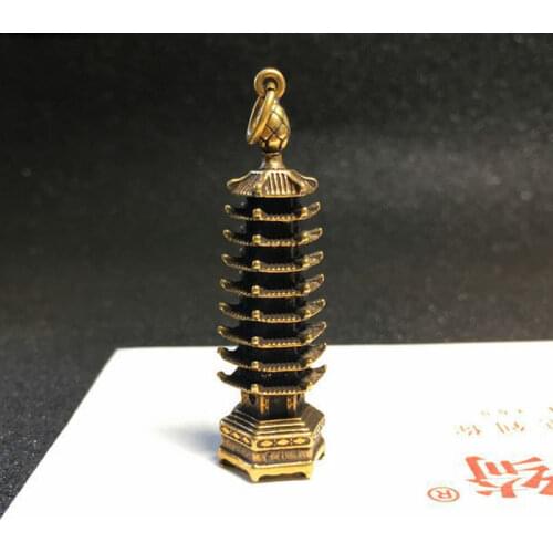 Vintage Brass Chinese Tower Keychain Rope Pendant Jewelry Brand Luxury Car Key Chain Lanyard Hanging Students Draduation Keyring