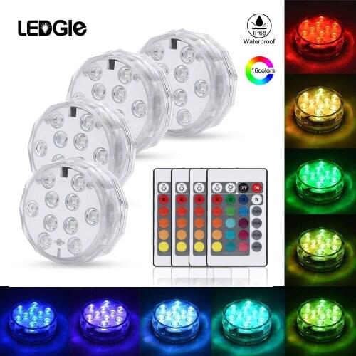 LEDGLE 10 LED RGB Submersible Light LED Underwater Lights Waterproof IP68 Decoration Light for luces baseny ogrodowe Pond Lights