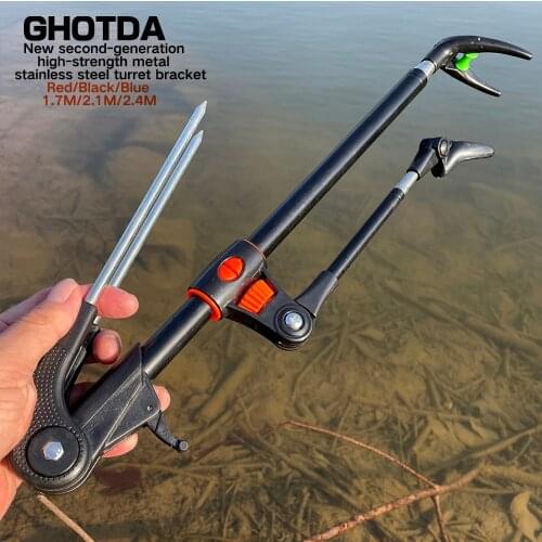 1.7M 2.1M 2.4M Stainless Steel Telescoping Fishing Pole Hand Rod Holder Stand Bracket Adjustable Fishing Tool