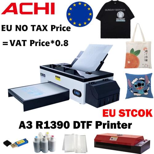 EU STOCK ACHI DTF Printer A3 Heat Transfer Epson R1390 6 color Printer For T-shirt Hoodies Hat Leather Direct Transfer Film