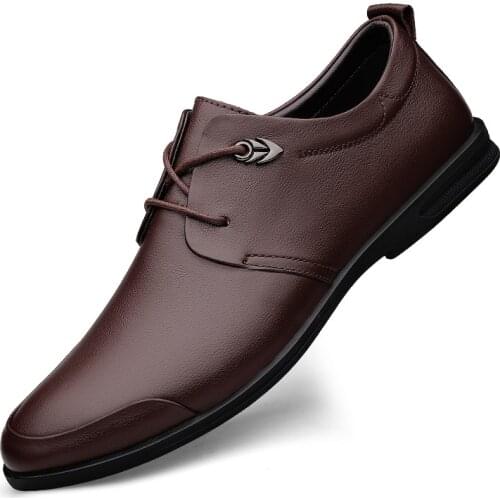 Business Genuine Leather Shoes for Men Metal Rivets Lace Hole Decoration Mens Casual Shoes Lace-up Soft Sole Men Leather Shoes