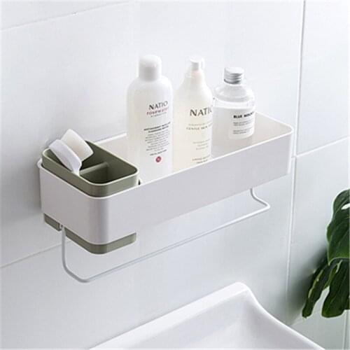 Bathroom Wall-mounted Storage Box Toilet Wall Perforation-free Shelf Plastic Non-marking Sticker Cosmetic Towel Rack