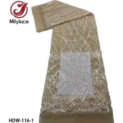 High Quality African Bead Tube Fabric with Sequins 2021 Luxury Embroidery Handmade Beaded Lace for Wedding Dress HDW-116