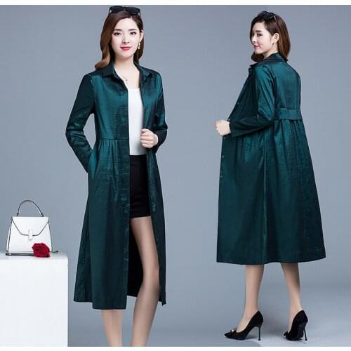 Authentic windbreaker womens middle long Korean 2019 new loose temperament chameleon knee length windbreaker coat trend