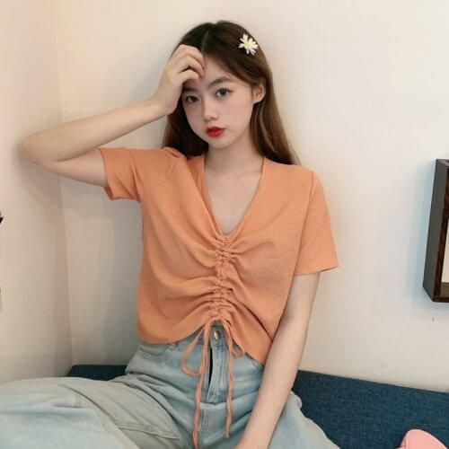 Womens T-shirts Tops Japanese Kawaii Ladies Ulzzang Loose Casual Ins Tie Lazy T-shirt Female Korean Harajuku Clothes For Women