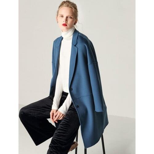 Womens winter coats blue waved Double-sided wool cashmere outwear 2019 autumn plus size ladies fashion overcoats long free ship