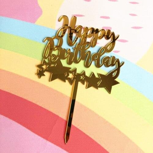 Gold Mirror Cupcake Topper for Kids Birthday Party Cake Baby Shower Decorations Happy Birthday Cake Topper Acrylic