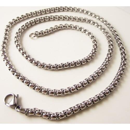 1Piece Free Shipping 4mm 24inch Stainless Steel Rope Necklace Chain Ball Snake Chains KEYCHAIN Bead Chain Twisted Necklace Chain