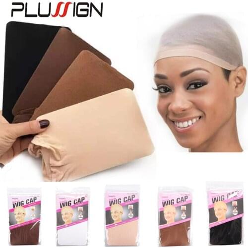 Plussign 10Pcs High Quality Wig Cap Beige Brown Black Stocking Cap Stocking Elastic Liner Mesh For Making Wigs