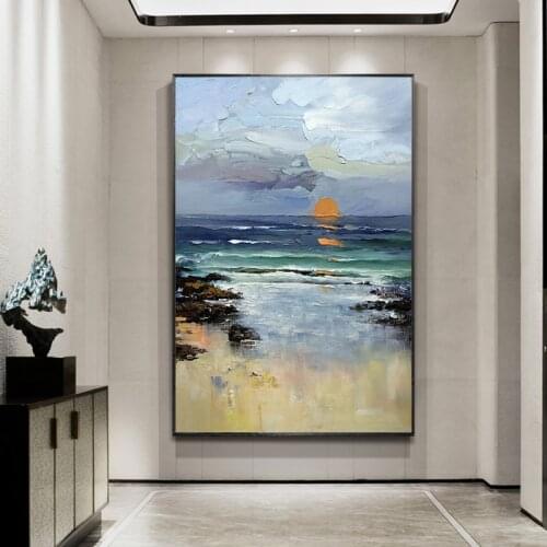 100% hand-painted seascape painting abstract landscape beach sunrise canvas frame wall art exhibition for the bedroom walls