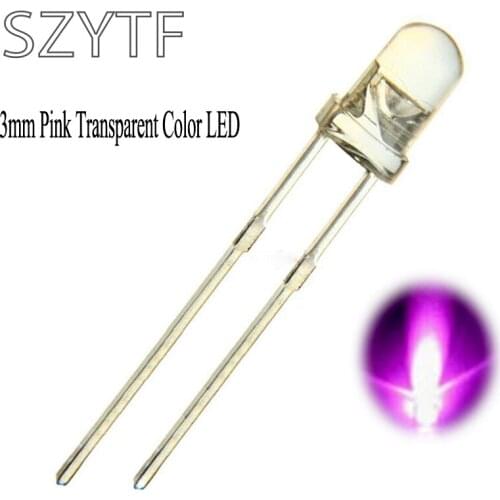 100pcs LED 3mm Pink Water Clear Round Light-Emitting Diode High Brightness LED Light Lamp