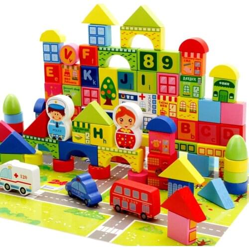 160pcs Childrens Toys Learning Urban Transportation Wooden Montessori Concept Education Building Blocks Educational Toys
