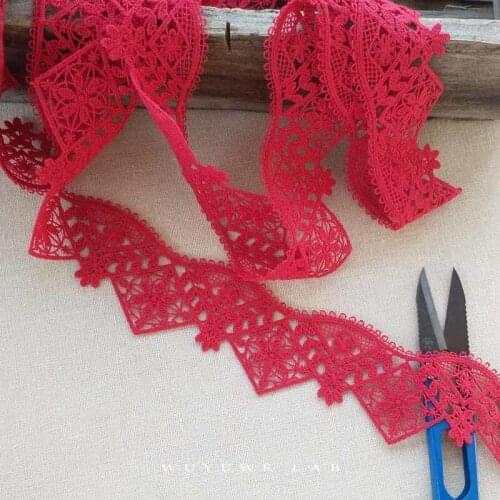 2M Red Cotton Hollow Flower Triangle Geometry Embroidery Lace Ribbon Accessories Lace Trims DIY Sewing Craft Accessories 4CM