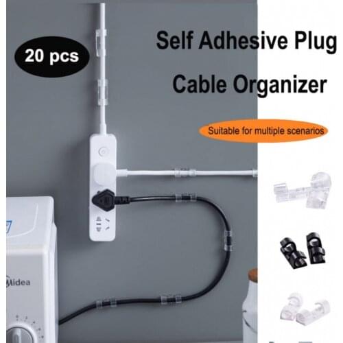 20PCS/Set Cable Organizer Clips Cable Management ABS Wire Manager Cord Holder Self Adhesive Cord Holder USB Data Line Winder