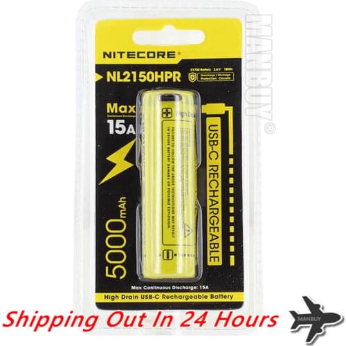 2021 NITECORE NL2150HPR 21700 Buildin USB Type-C Charging Port 5000mAh 3.6V High Drain Protected Rechargeable Battery Button Top