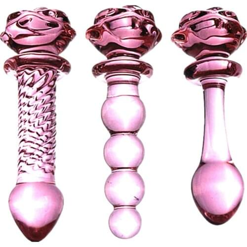 3pcs/set Rose Red Crystal Glass Anal Dilator Anal Sex Tools Gay Sex Toys Anal Plug Sex Plug for Man women Stimulation Buttplug