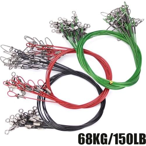 5/10pcs 150LB Fishing Line Steel Wire Leader With Rolling Swivels Snap Anti Bite Carp Fishing Wire Accessories Leadcore Leash
