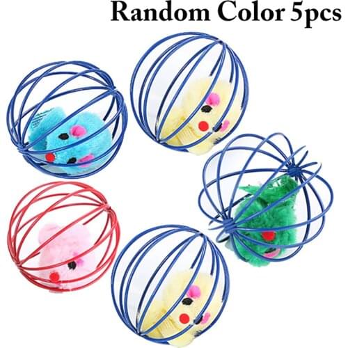 5pcs Cat Toy Ball Toy Hollow Mouse in Ball Random color Kitten Play Ball Cats Jingle Ball Cat Toys Pet Supplies