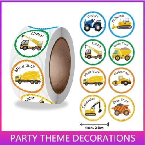 500pcs Construction Trucks Party Sticker Excavator Car Gift Box Invitation Labels Boys Birthday Party DIY Decorations Stickers