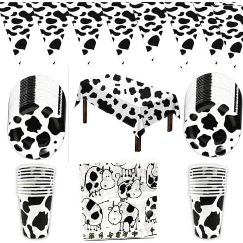 51pcs/lot Cows Theme Napkins Hanging Banner Birthday Party Flags Plates Cups Tablecloth Decorate Kids Boys Favors Bunting