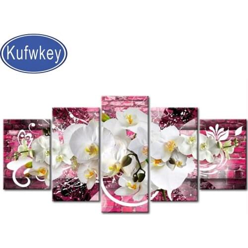 5 Pieces 5d diy diamond painting full square round Beautiful orchid embroidery diamond mosaic For Living Room art