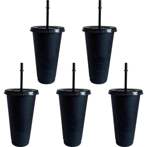 710ml/24OZ Straw Cup With Lid With Logo Black Coffee Cup Reusable Cups Plastic Tumbler Matte Finish Coffee Mug Dropship Wholesal