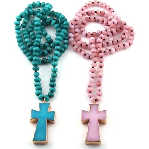 Free Shipping Fashion Bohemian Tribal Jewelry Abacus Stones Knotted Cross Pendant Necklaces