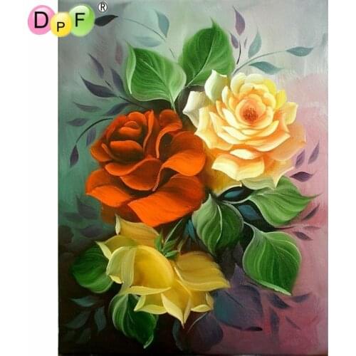 DPF diamond embroidery red yellow flowers DIY 5D diamond painting cross stitch needlework kits diamond mosaic square home decor