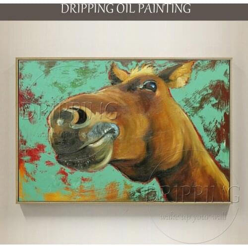 Artist Hand-painted Funny Animal Oil Painting on Canvas Modern Animal Horse Oil Painting for Wall Decor Cartoon Horse Painting
