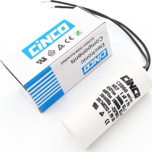 CBB60 Motor Run Capacitor 1UF 400V 450V wire SH DB Polypropylene Film Ac 450VAC Water Pump electrical engine 1mfd 1mf cable 400V