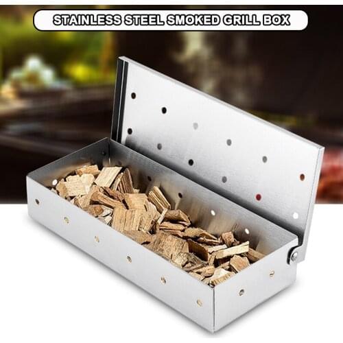 Wood Chips BBQ Smoker Box for Outdoor Charcoal Gas Stainless Steel Barbecue Grill Meat Infused Smoke Accessories Smoker Box