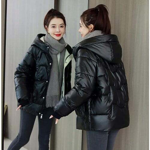 Short Zipper Parkas 2021 New Fashion Women Winter Parka Jackets Youth Glossy Hooded Jacket Coat Women Winter Casual Warm Outwear