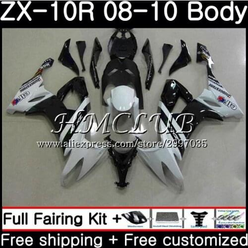 Bodywork For KAWASAKI NINJA ZX10R ZX1000C 2008 2009 2010 63HC.17 ZX 10R ZX 10 R ZX1000 ZX-10R Black white 08 09 10 Fairing kit