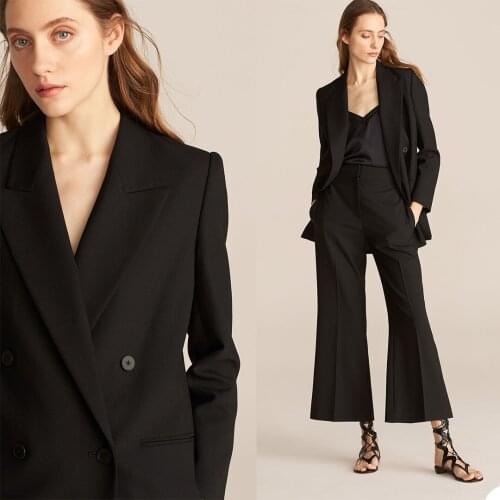 Black Wide Pants Women Blazer Set 2 Pcs Long Sleeve Suit Women Jacket Suits Female Ladies Customize Made
