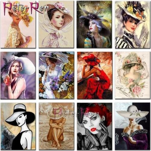 Beautiful Woman In Hat Diy Diamond Painting lady Girl Mosaic Female model embroidery beauty hat red sexy lip full beads pattern