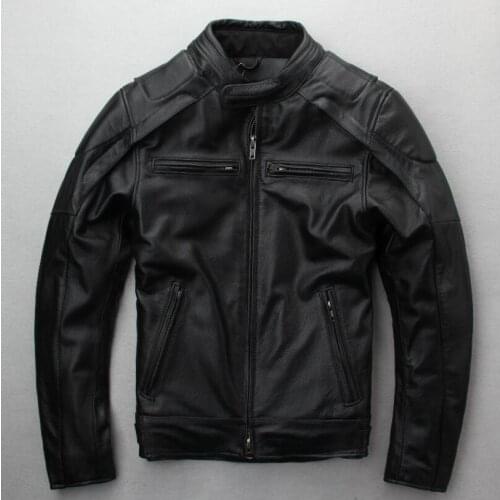 New leather leather mens self-cultivation stand collar leather cowhide liner motorcycle motorcycle clothing Jersey jacket