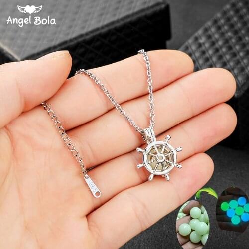 Moon Glowing Necklace Gifts Gem Charm Jewelry Stainless Steel Women Rudder Pendant Hollow Luminous Stone Pendant Necklace