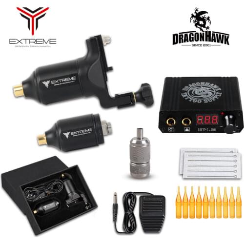 Dragonhawk Tattoo Kit Rotary Machine Gun 2 Motor Power Supply Needles Grip Tip NS