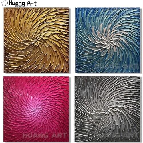 New Handmade Abstract Painting Modern Blue Silver White Thick Knife Oil Painting on Canvas for Home Decor Gold Yellow Abstract