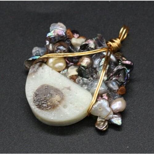 Freshwater Pearl Pendant Copper Wire Winding Shell Pearl Charms for DIY Jewelry Making Earrings Necklace Bracelet 40x40mm